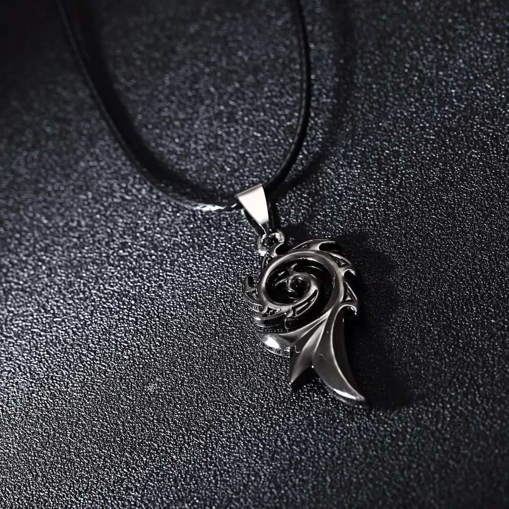 Men's Titanium Steel Flame Pendant Necklace Leather Rope Chain