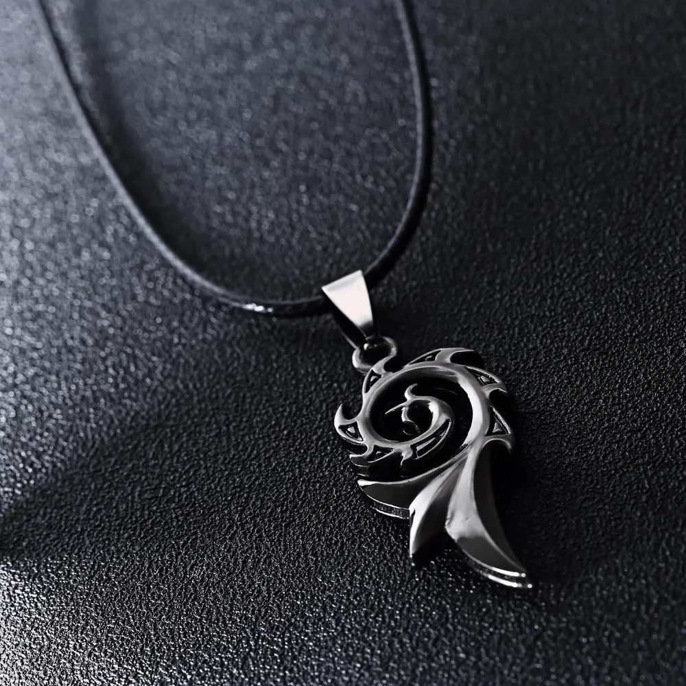 Men's Titanium Steel Flame Pendant Necklace Leather Rope Chain