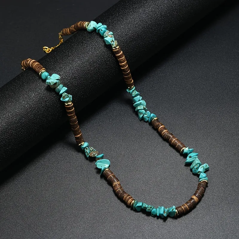 Men's Turquoise & Coconut Shell Necklace Boho Surf Punk Jewelry