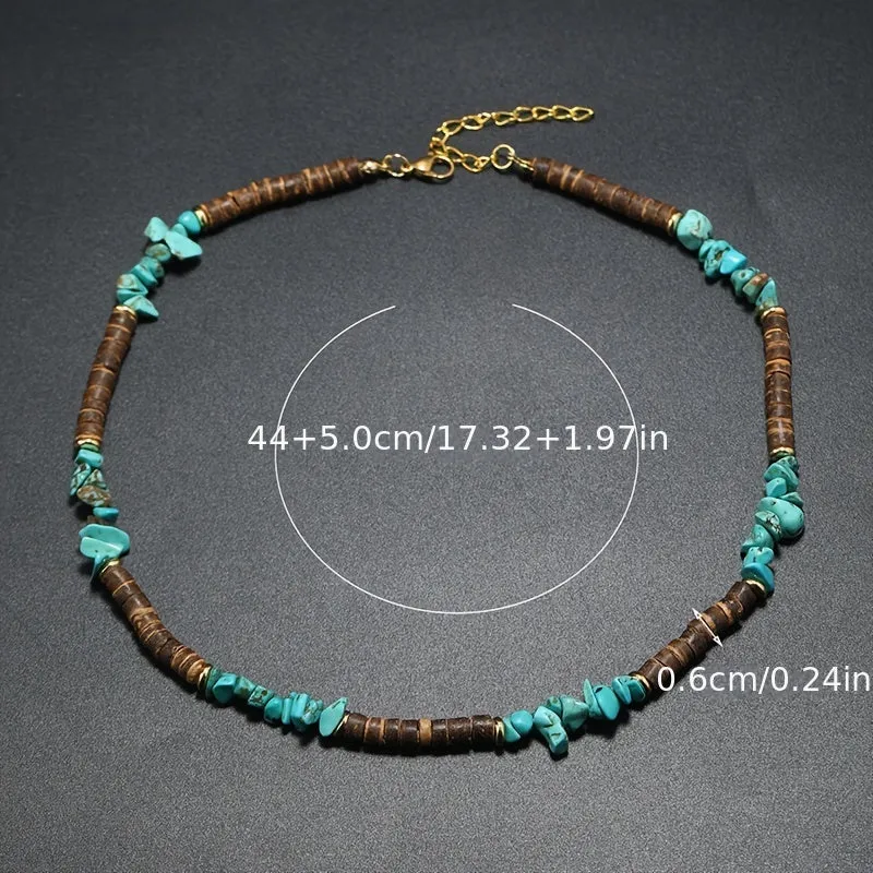 Men's Turquoise & Coconut Shell Necklace Boho Surf Punk Jewelry