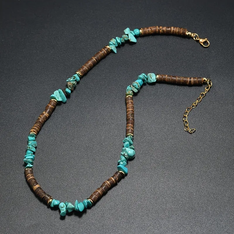 Men's Turquoise & Coconut Shell Necklace Boho Surf Punk Jewelry