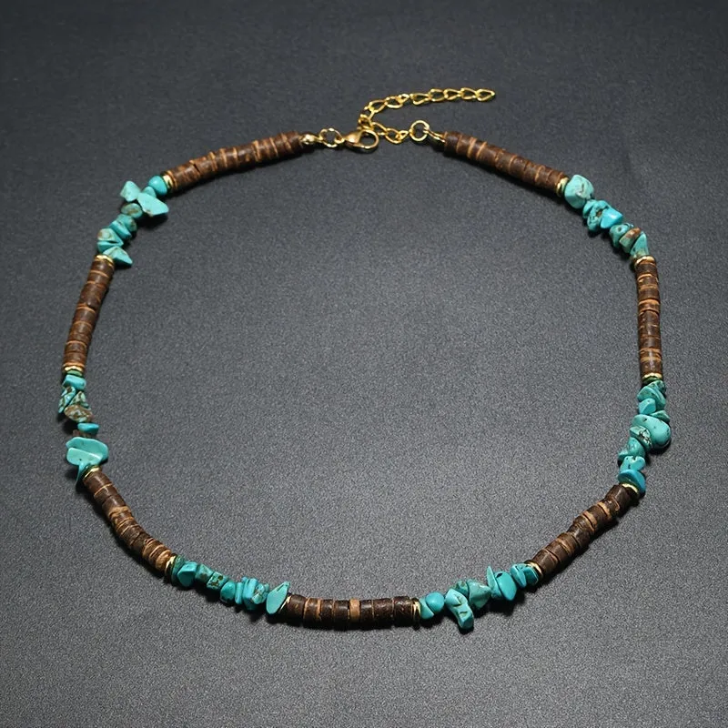 Men's Turquoise & Coconut Shell Necklace Boho Surf Punk Jewelry