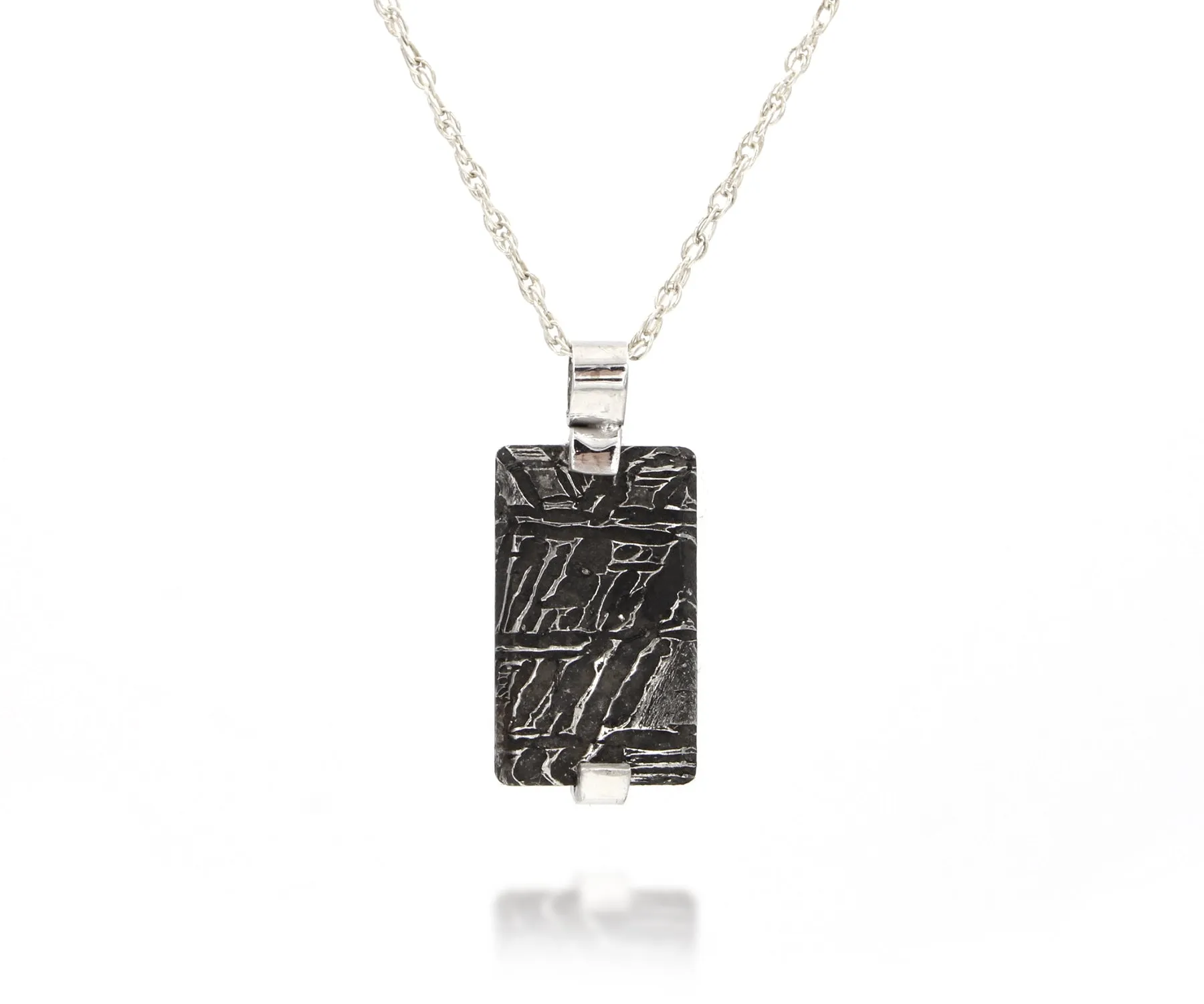 Meteorite Small Rectangle Silver Necklace