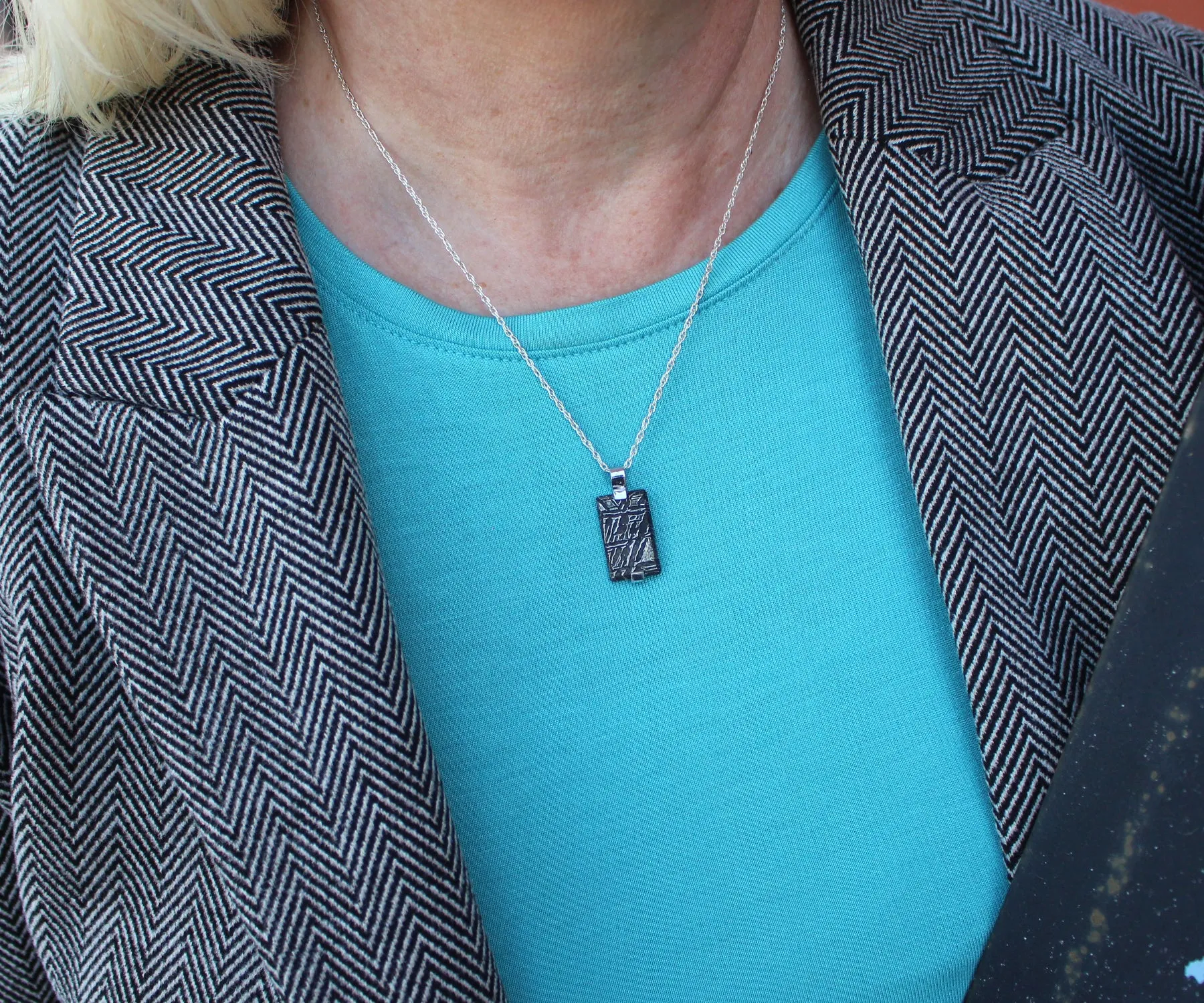 Meteorite Small Rectangle Silver Necklace