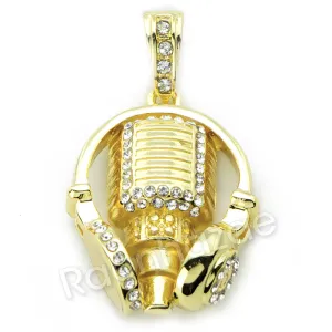 MIC & HEADPHONE CHARM ROPE CHAIN DIAMOND CUT CUBAN CHAIN NECKLACE G71