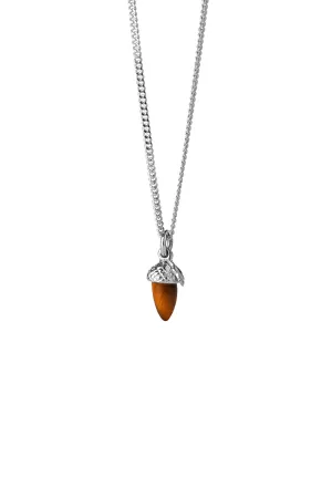 Micro Acorn and Leaf Necklace Silver