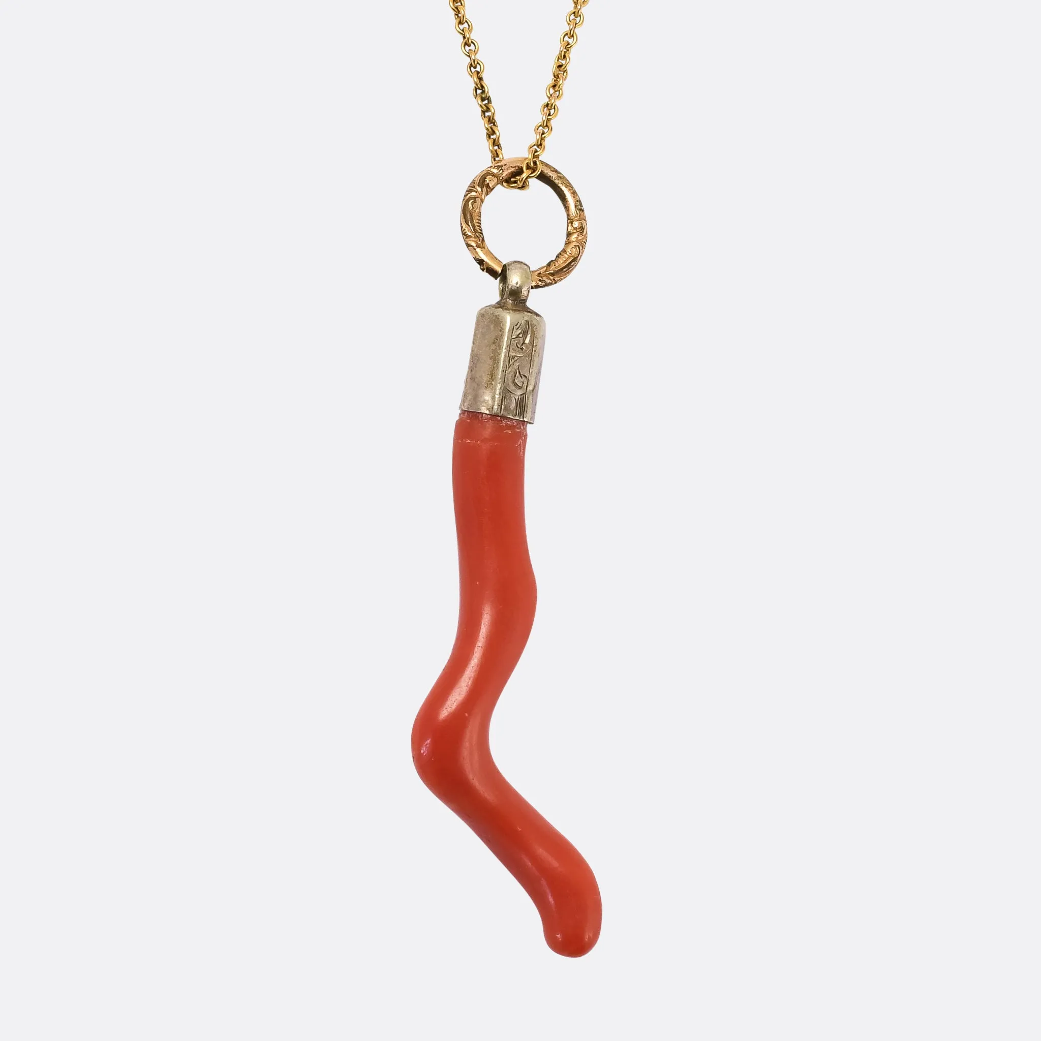 Mid-Victorian Red Coral Cornicello Talisman