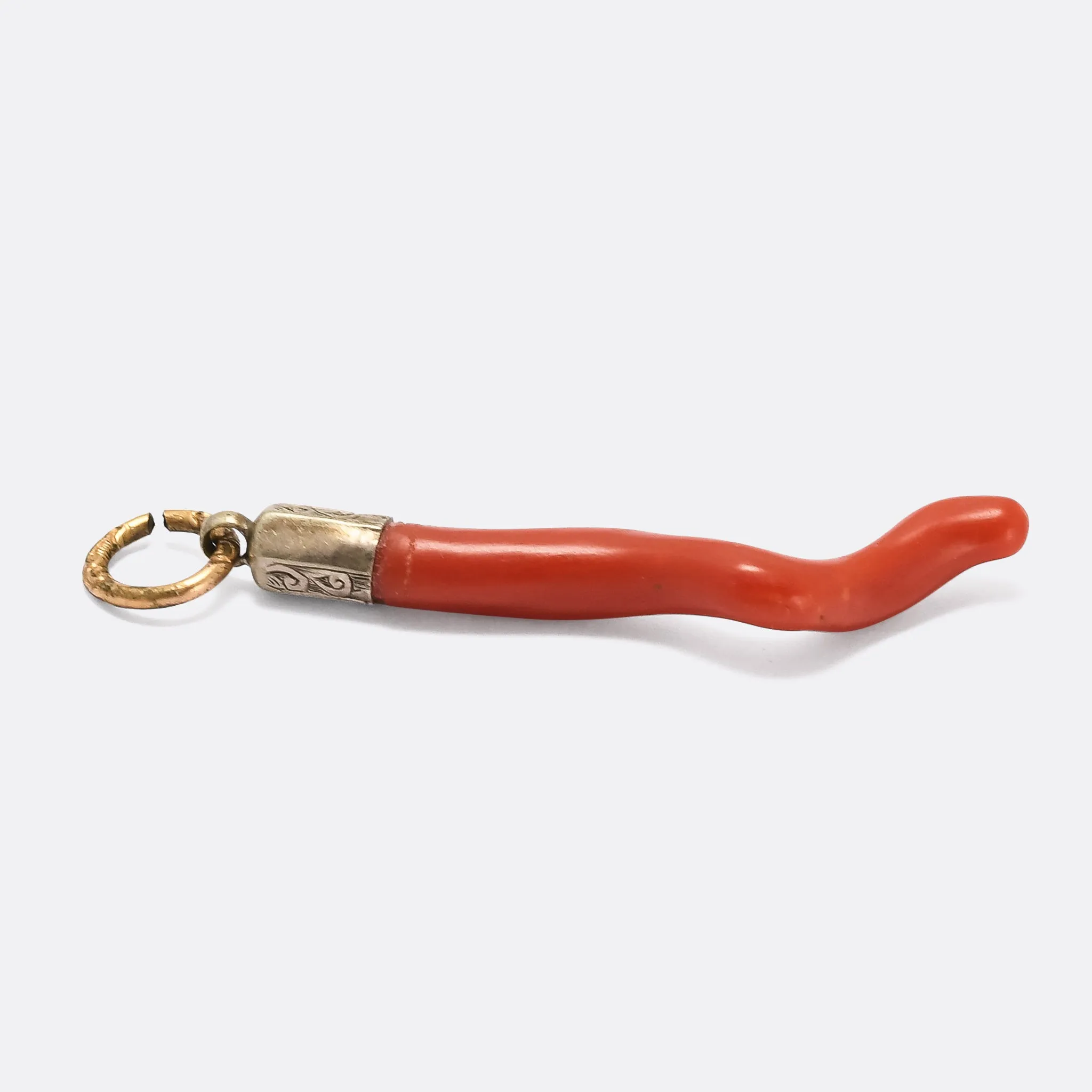 Mid-Victorian Red Coral Cornicello Talisman
