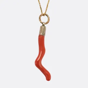 Mid-Victorian Red Coral Cornicello Talisman