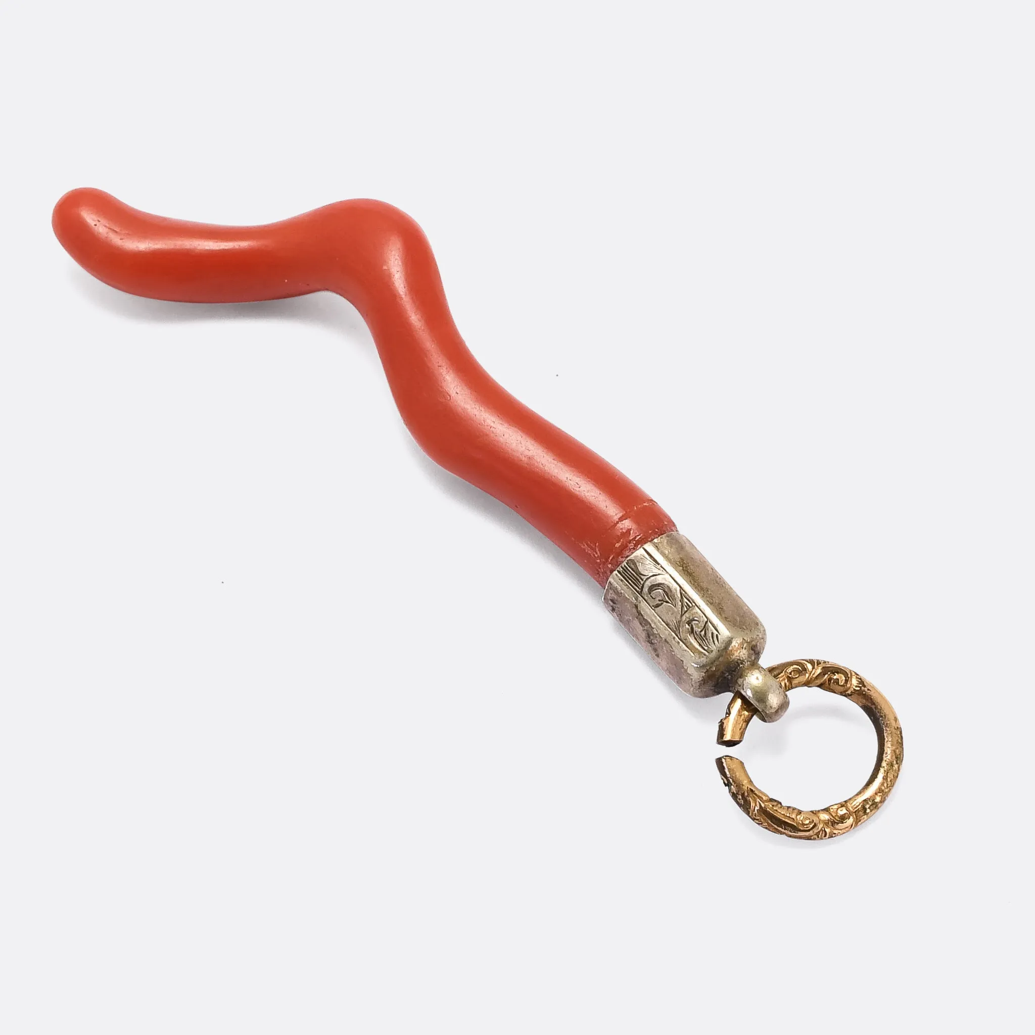 Mid-Victorian Red Coral Cornicello Talisman