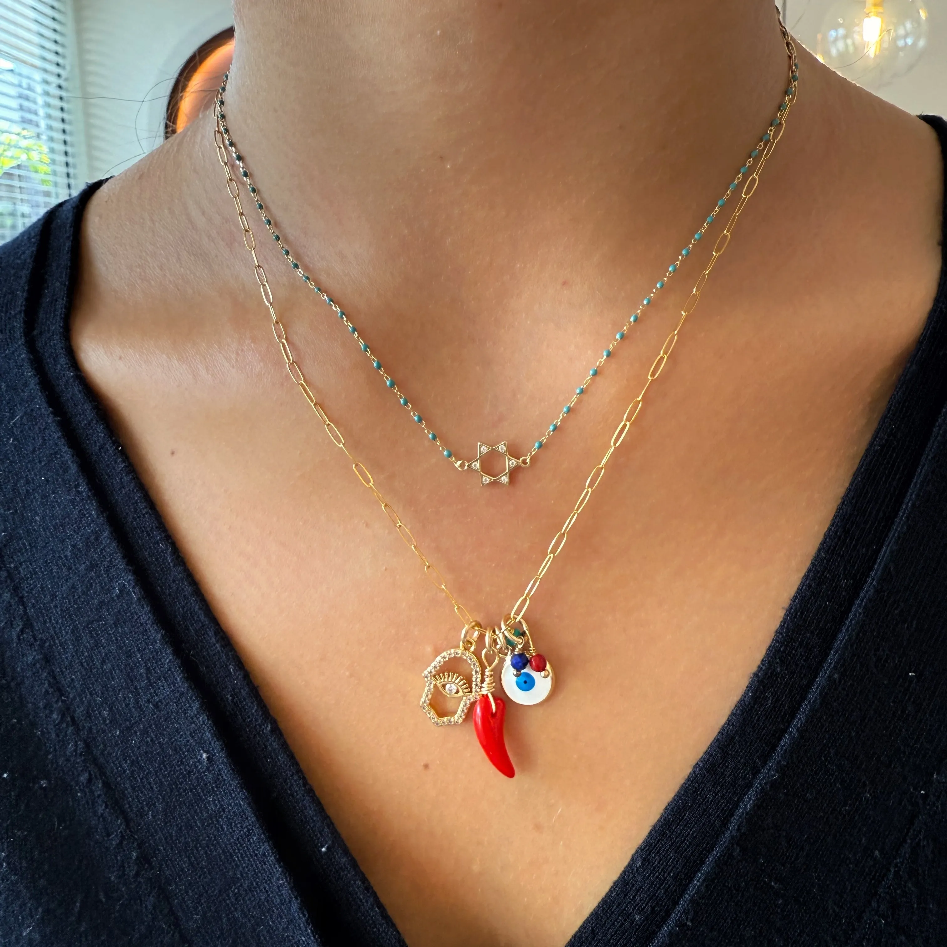 Mini Color Disc and David Star Necklace