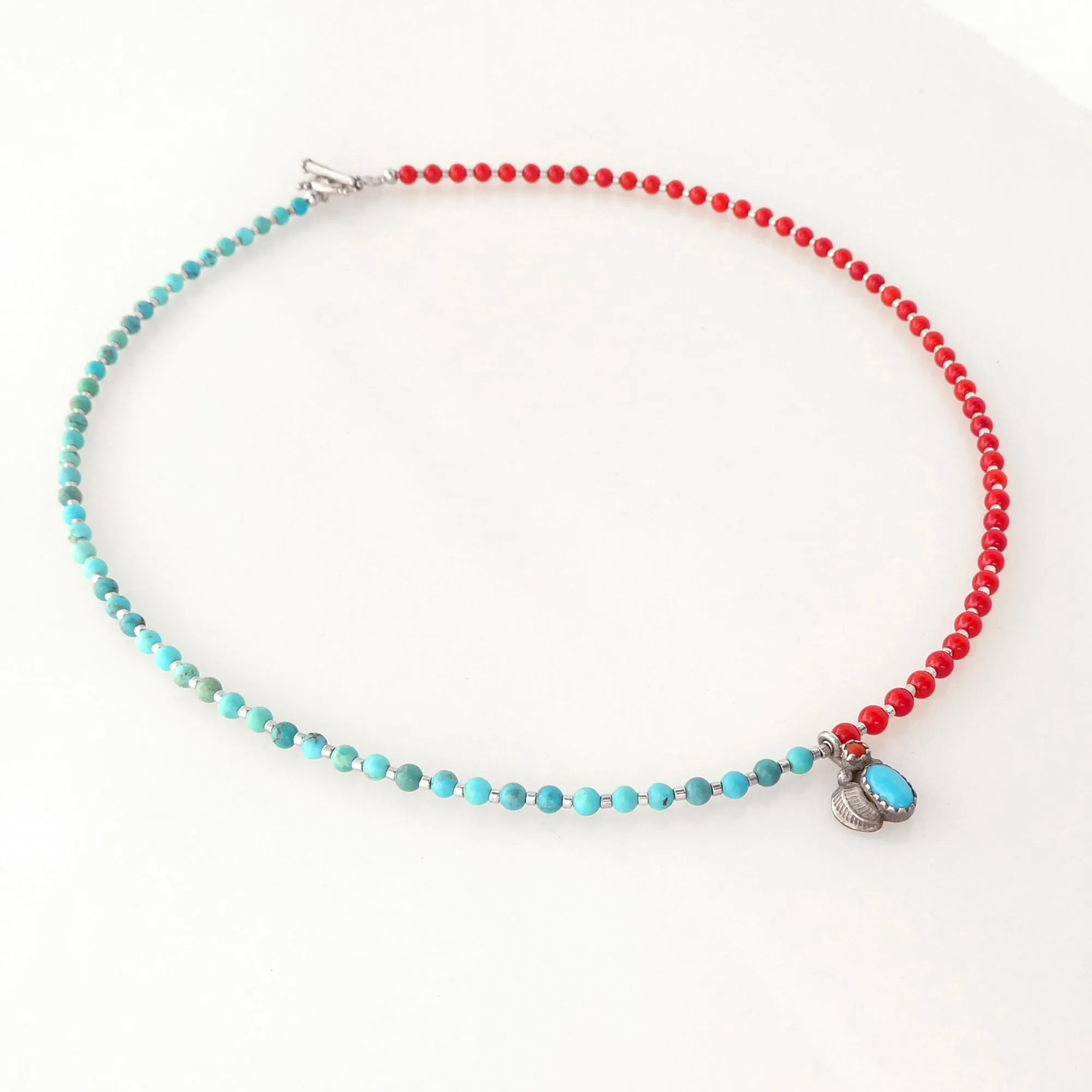 Mini coral and turquoise pendant necklace