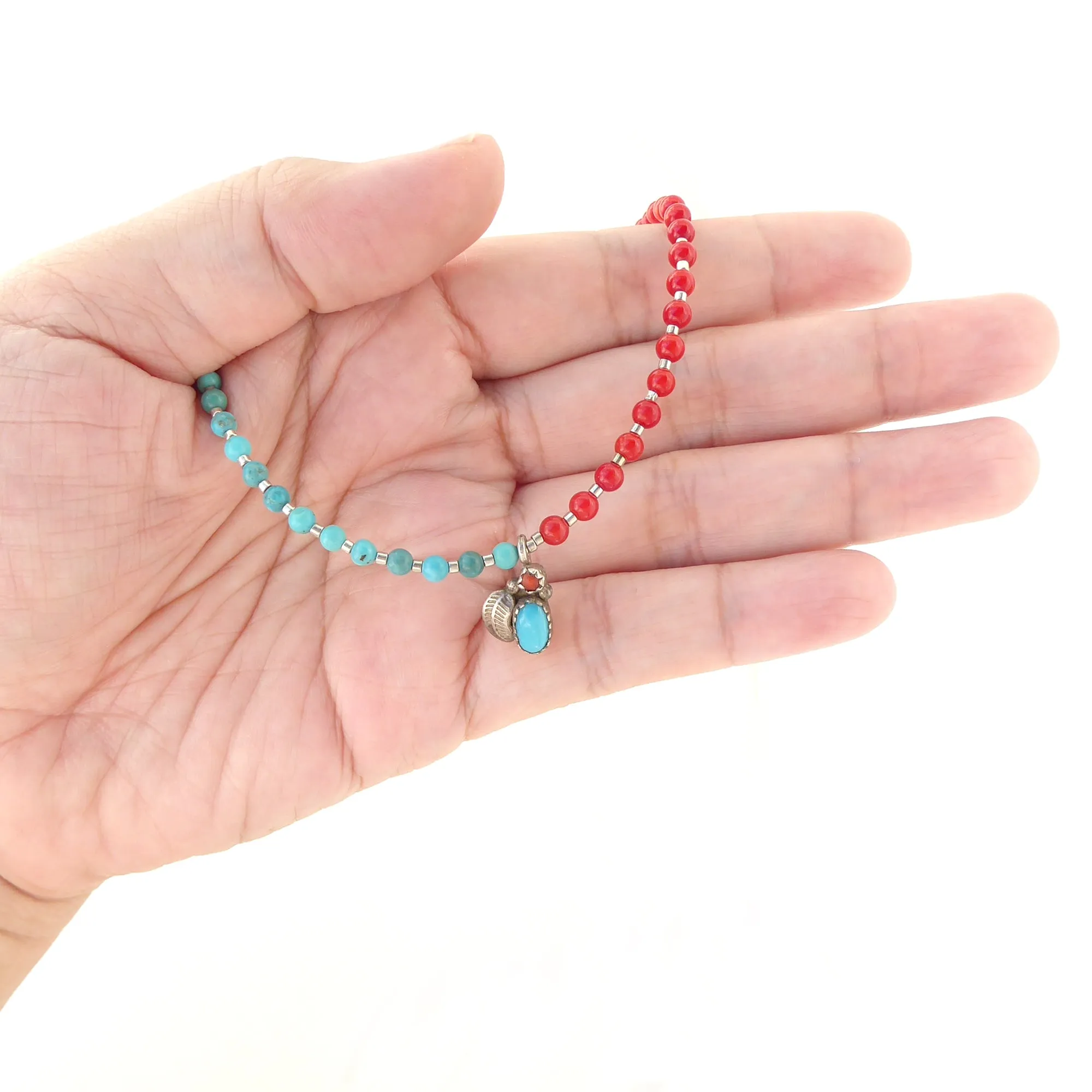 Mini coral and turquoise pendant necklace