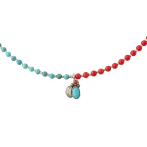 Mini coral and turquoise pendant necklace
