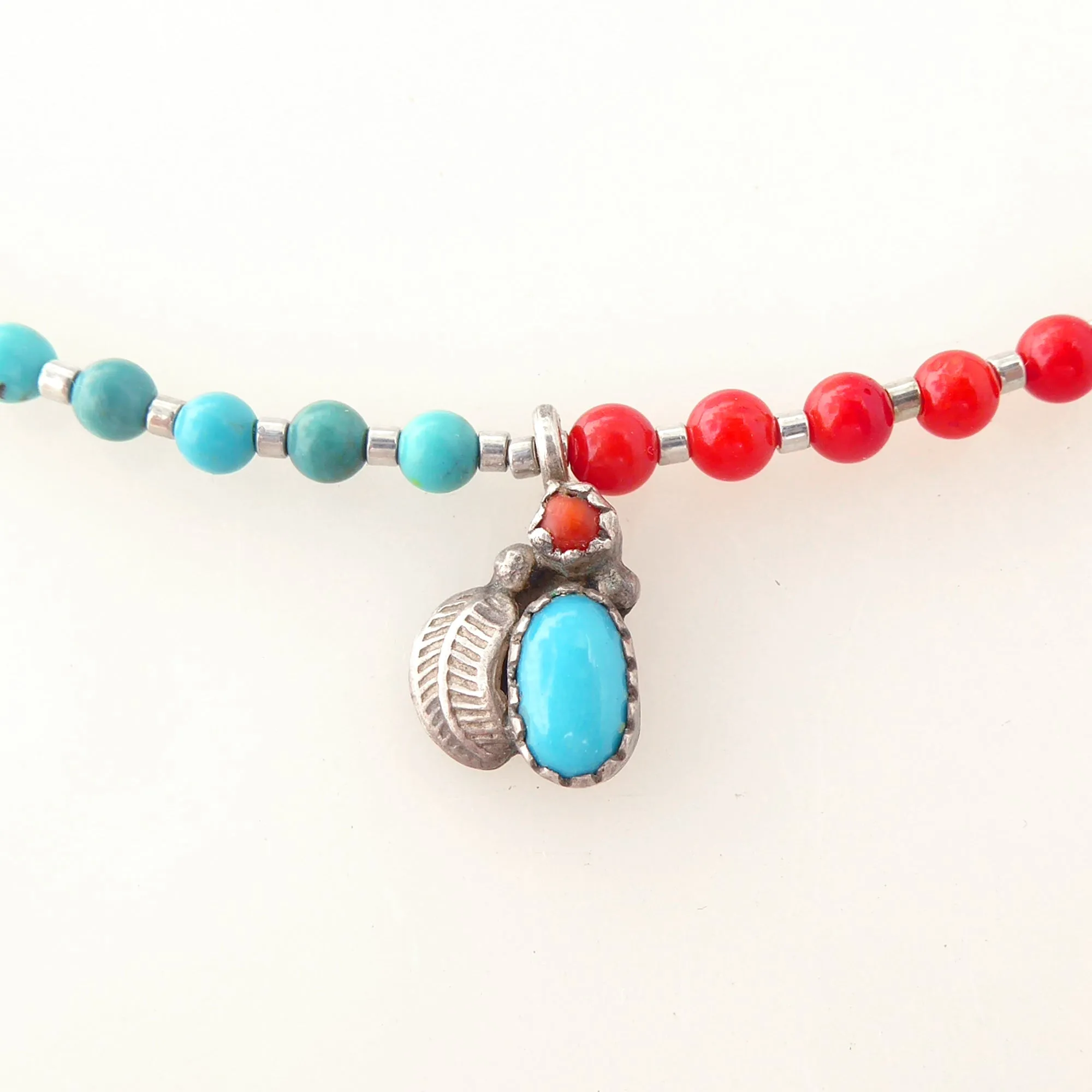 Mini coral and turquoise pendant necklace