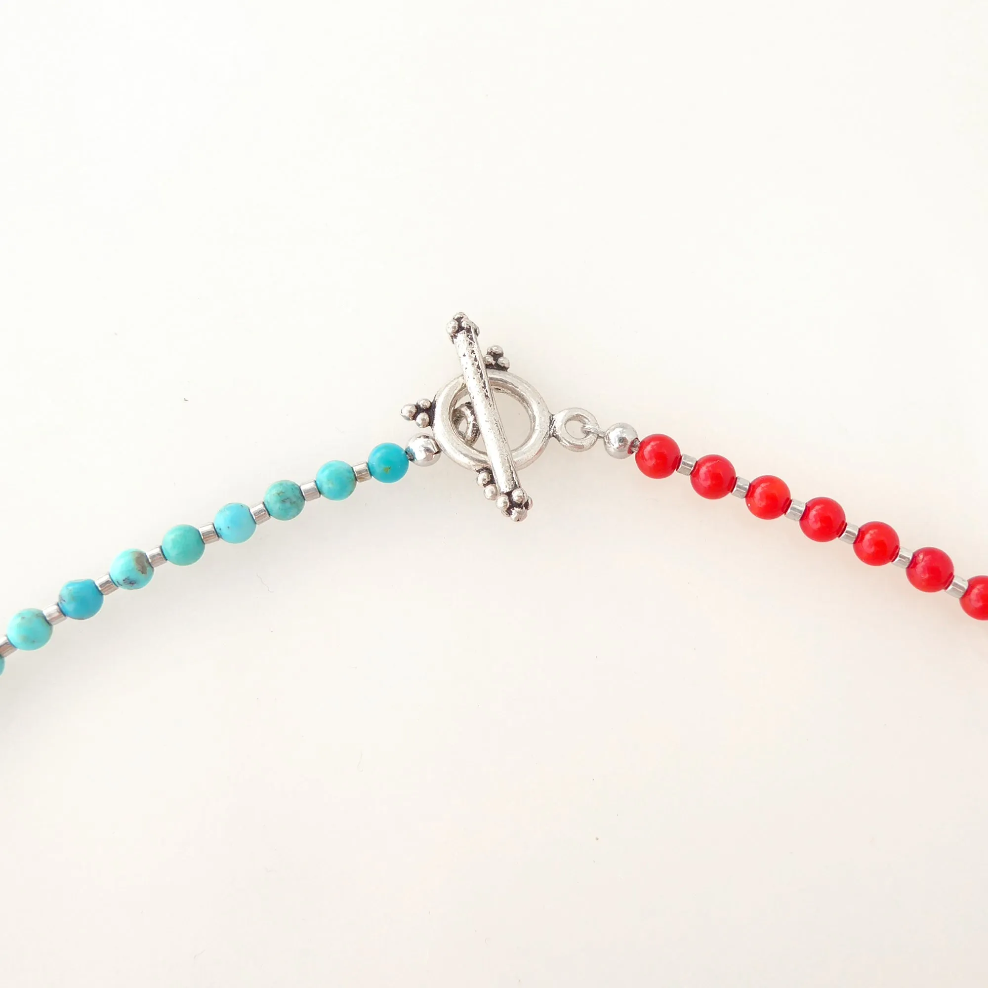 Mini coral and turquoise pendant necklace
