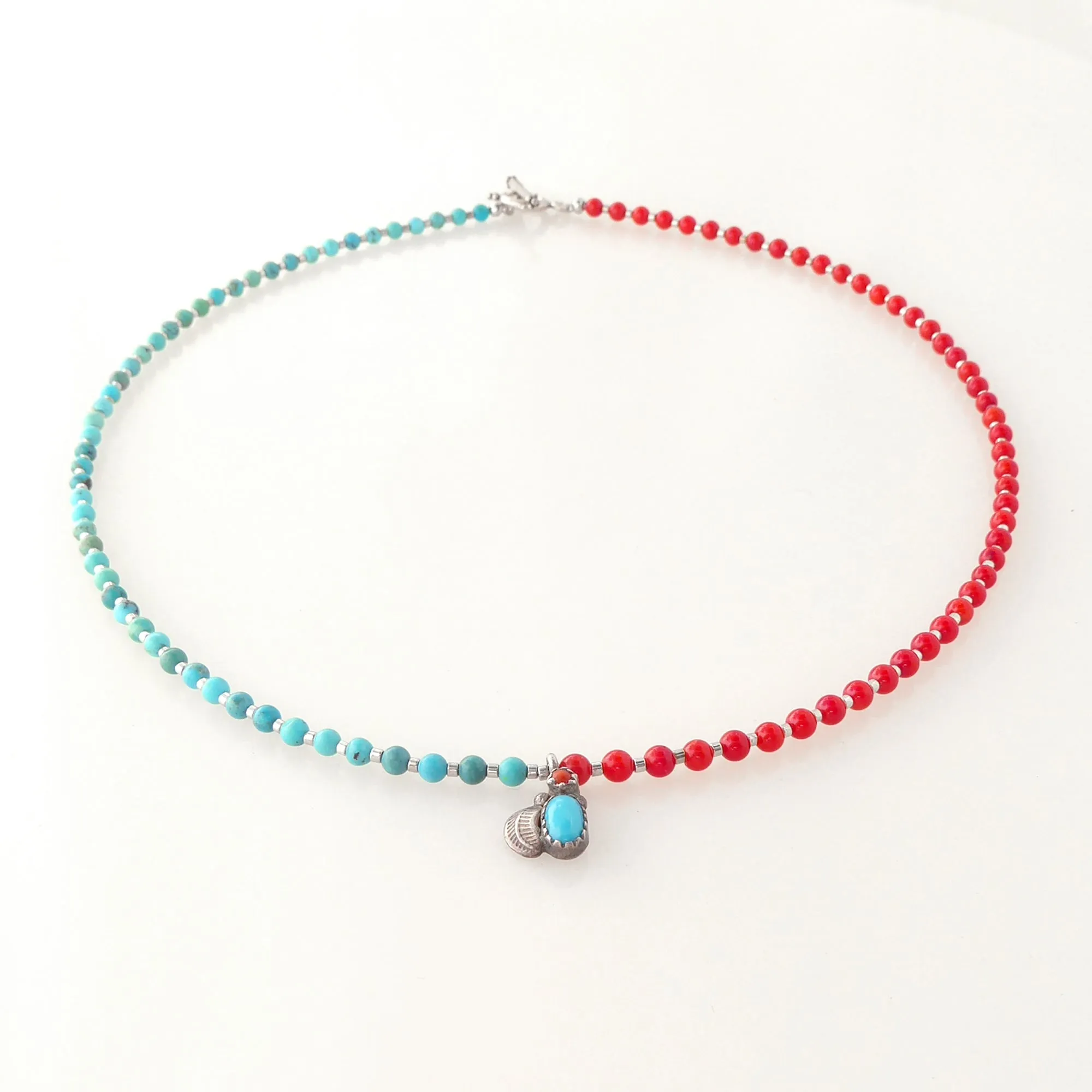 Mini coral and turquoise pendant necklace