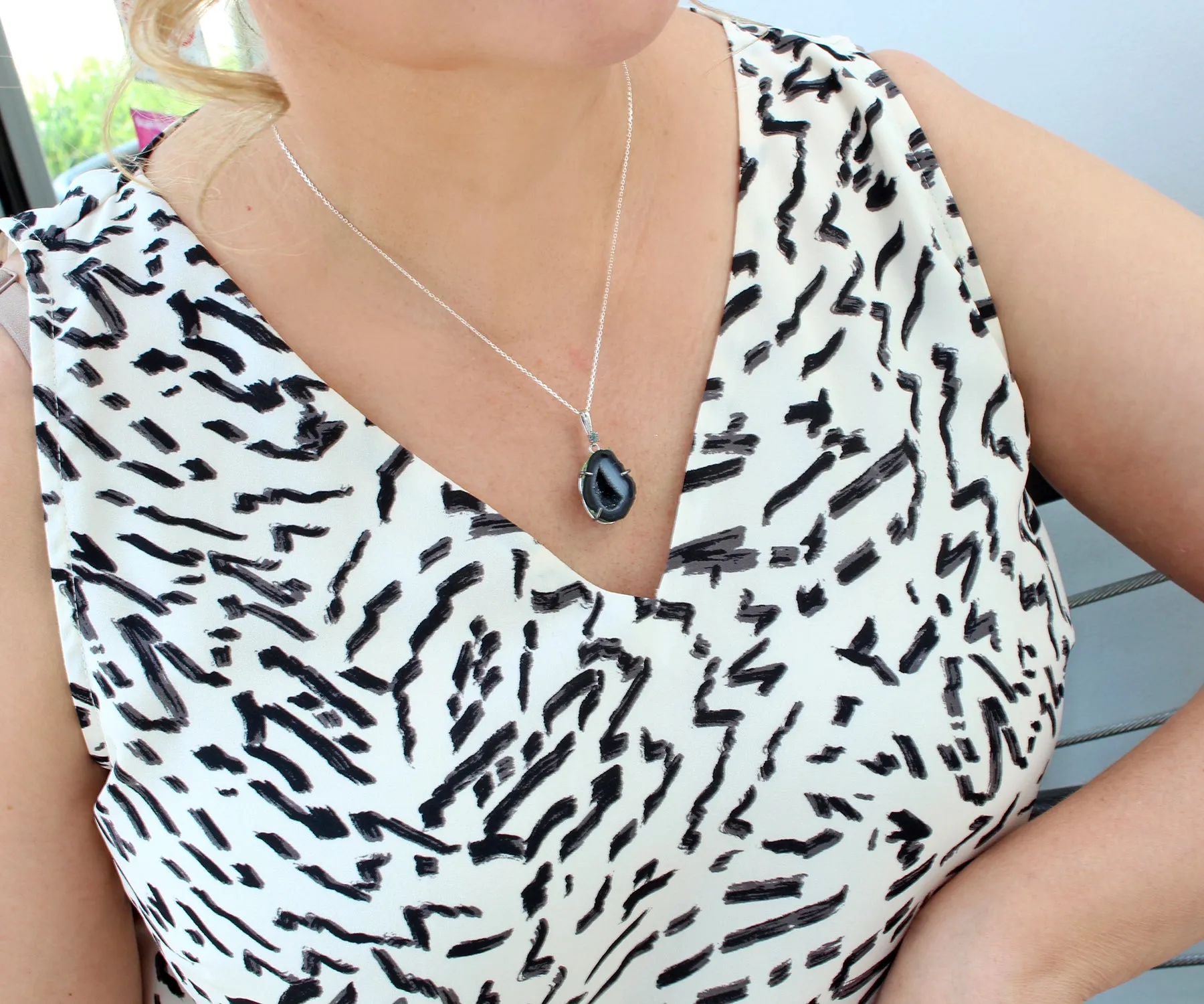 Mini Geode Gray Druzy Necklace