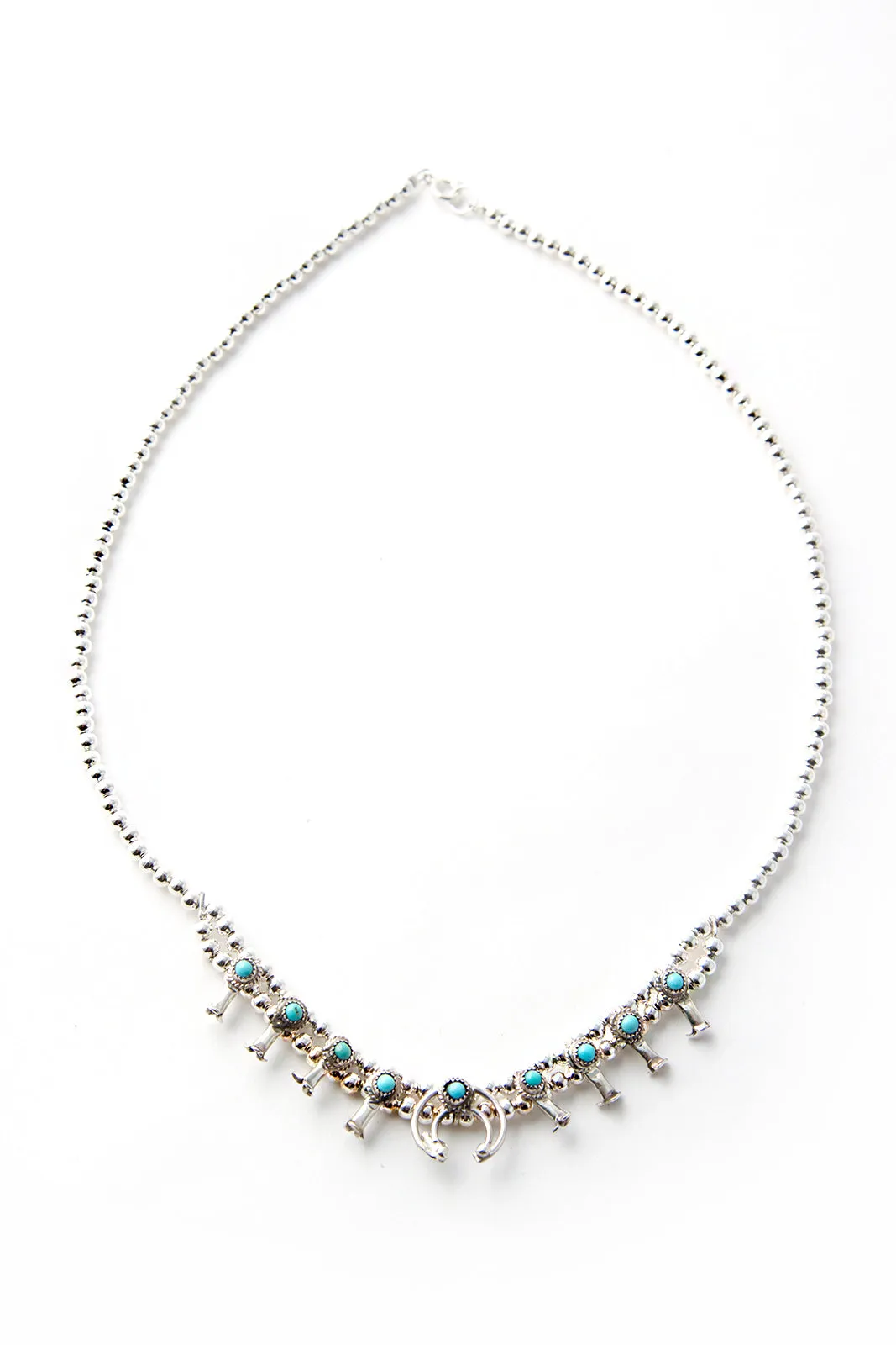 Mini Navajo Turquoise Squash Blossom Necklace