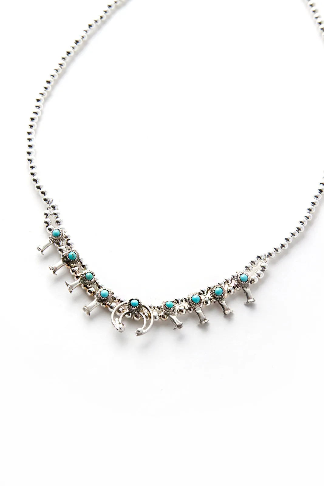 Mini Navajo Turquoise Squash Blossom Necklace