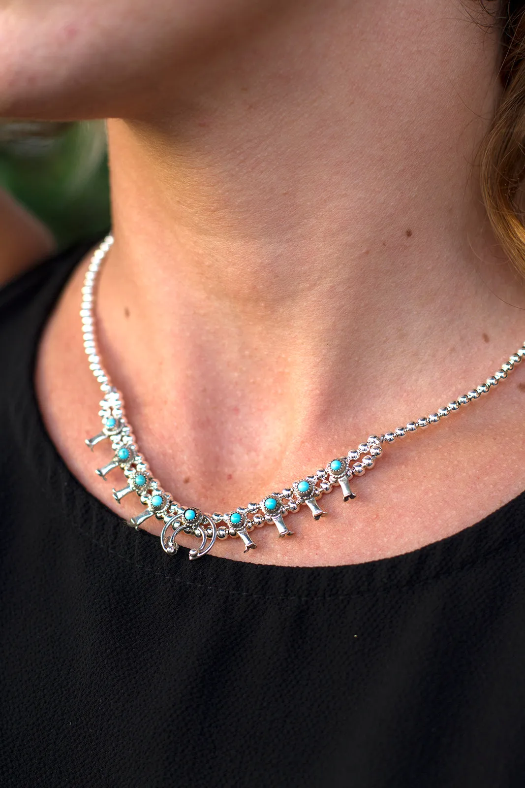 Mini Navajo Turquoise Squash Blossom Necklace