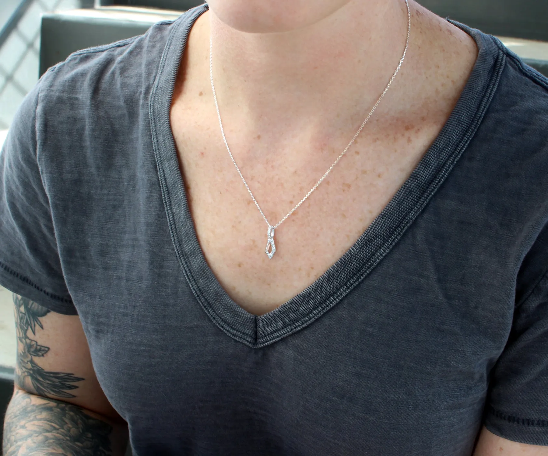 Mini Rhombus Pavé Crystal Silver Necklace