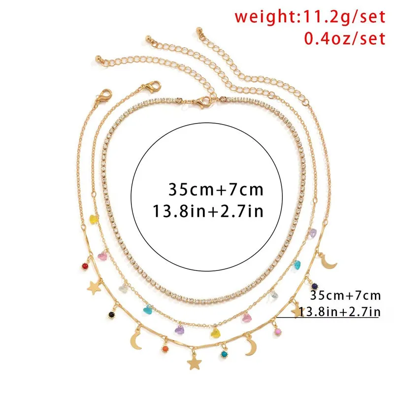 Mini Sun & Moon & Star Crystal Pendant Necklaces for Women