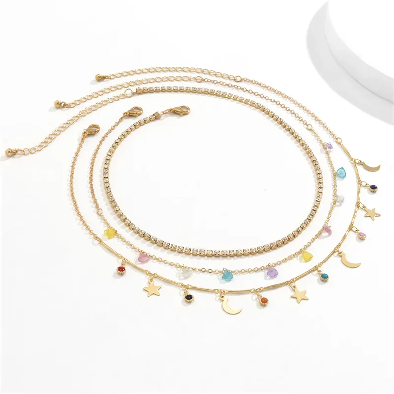 Mini Sun & Moon & Star Crystal Pendant Necklaces for Women