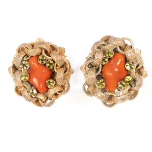 Miriam Haskell Coral Glass Chain Cluster Earrings