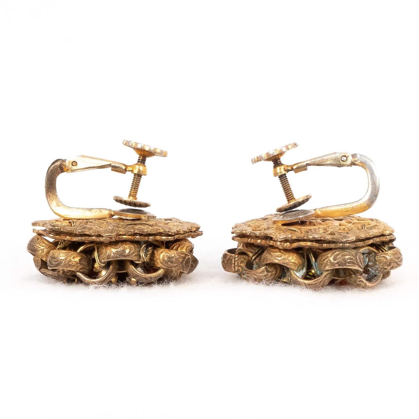 Miriam Haskell Coral Glass Chain Cluster Earrings