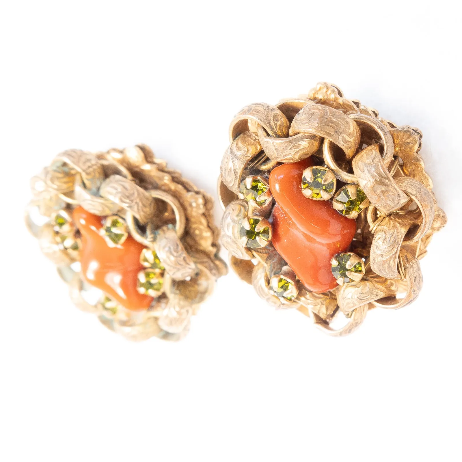 Miriam Haskell Coral Glass Chain Cluster Earrings