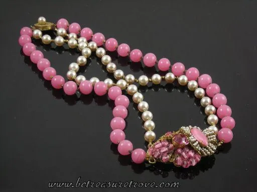 Miriam Haskell Pink and Faux Pearl Vintage Choker Necklace