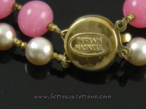 Miriam Haskell Pink and Faux Pearl Vintage Choker Necklace