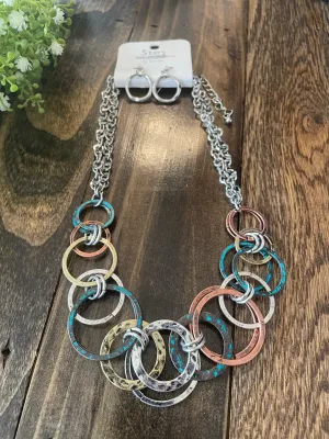 Mixed Metal Hoop Necklace/Earring Set