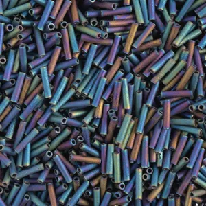 Miyuki Slender Bugle 1.3x6mm Black Grey Opaque AB Matte - apx 16g Vial
