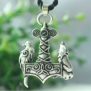 Mjolnir Wolf and Raven Necklace