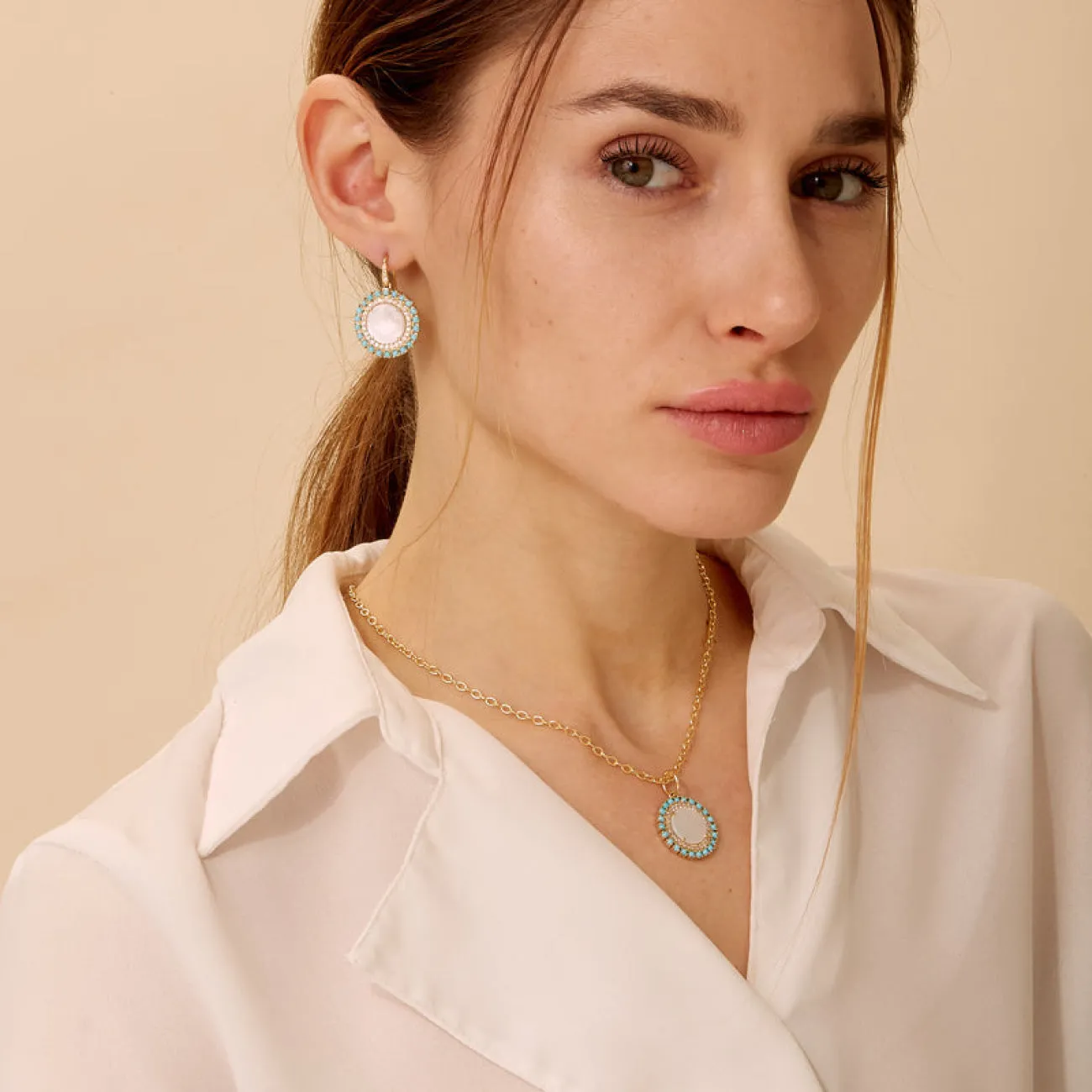 Mogul 18K Yellow Gold Turquoise, Mother of Pearl & Diamond Medallion Pendant Necklace