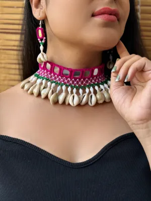 Mohika Mirrorwork Fabric Choker   Earrings Set
