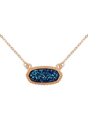 Montana Blue Druzy Oval Stone Pendant Necklace and Earring Set - Pack of 6