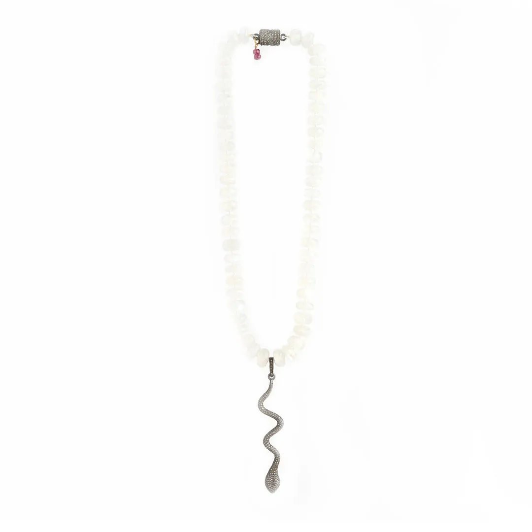 Moonstone & Diamond Snake Necklace