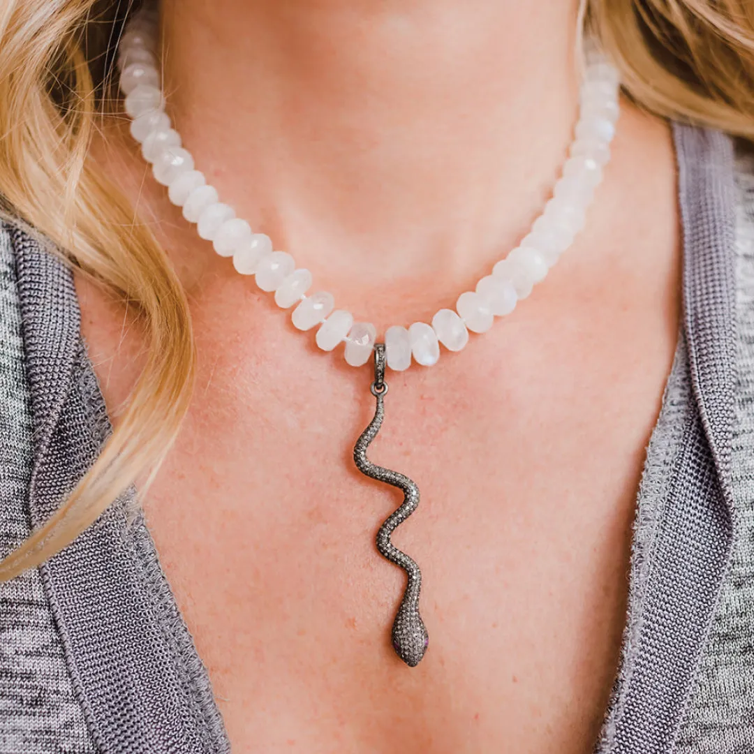 Moonstone & Diamond Snake Necklace