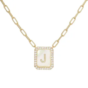 MOP Crystal Tag Necklace J