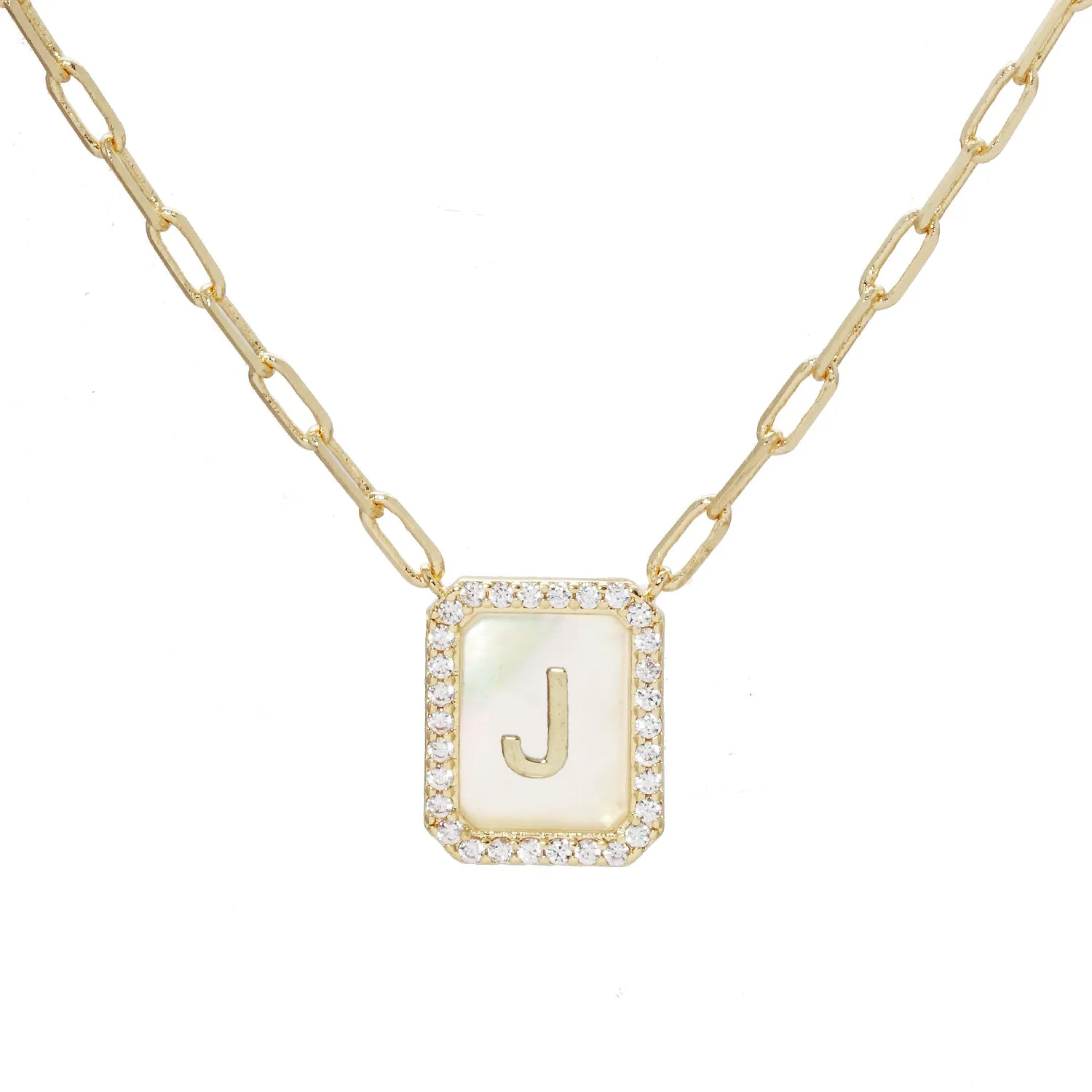 MOP Crystal Tag Necklace J