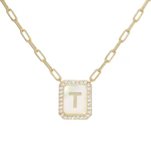 MOP Crystal Tag Necklace T