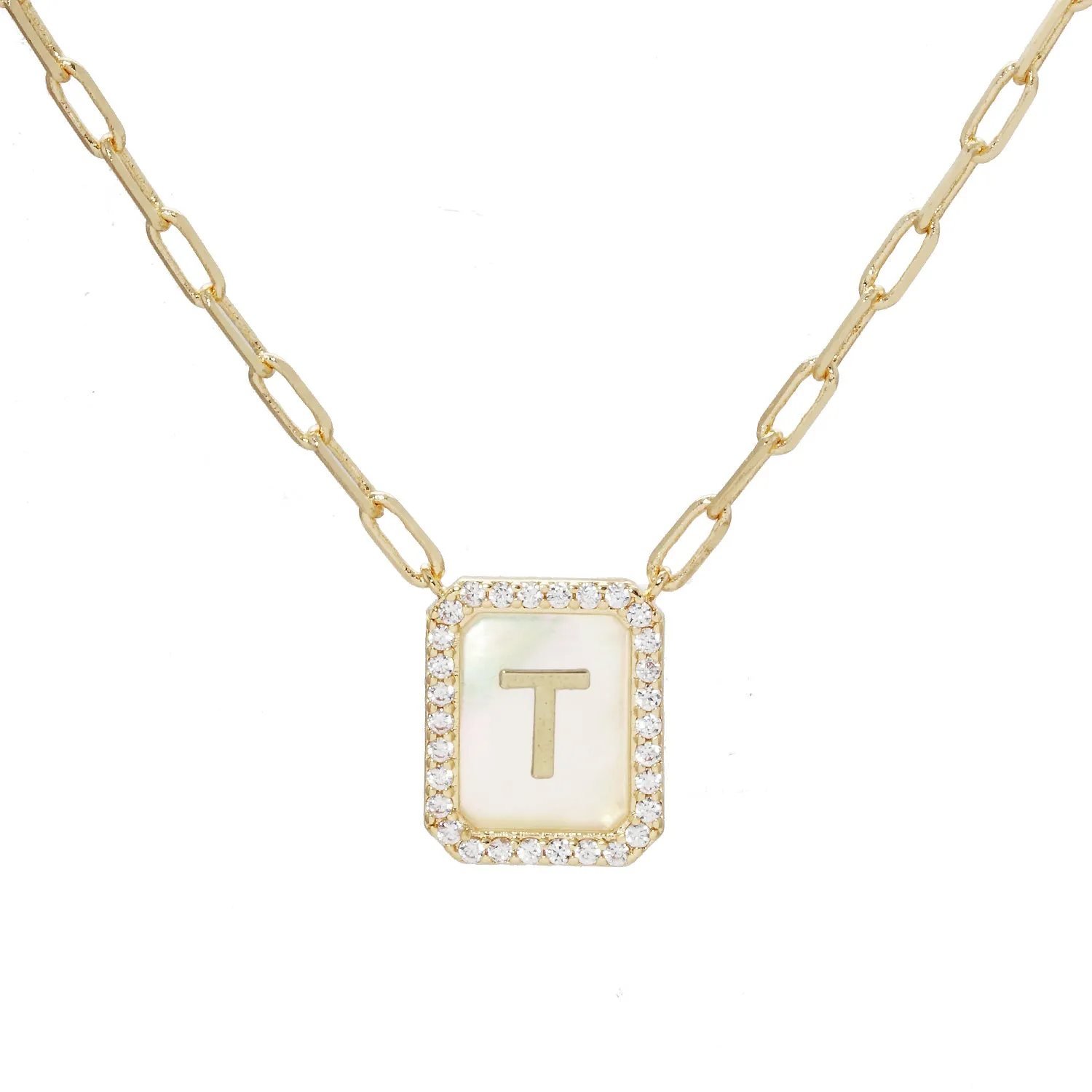 MOP Crystal Tag Necklace T