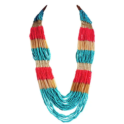 MULTI COLOR GREEN AND CORAL NECKLACE  #SWAA-XX081202_CRL-TQ (NB16)