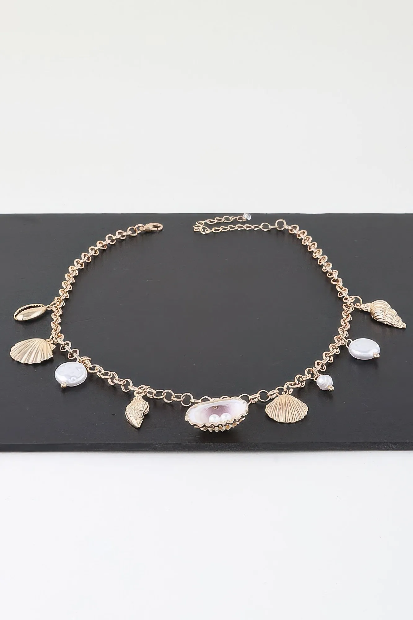 Multi Pearl N Shell Charm Necklace