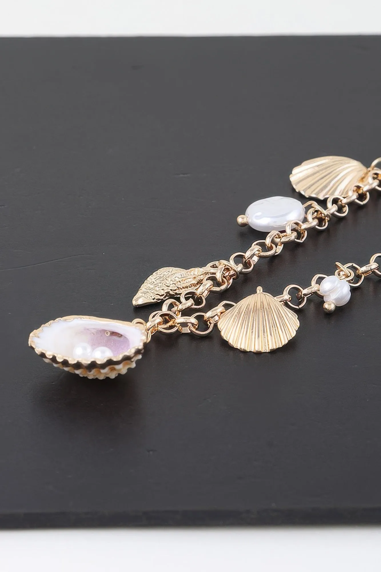 Multi Pearl N Shell Charm Necklace