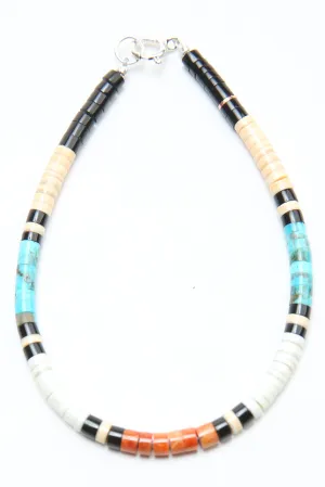 Multicolor Heishi Bracelet by Gerard & Mary Calabaza - Orange & White Melon Seashell - West Coast