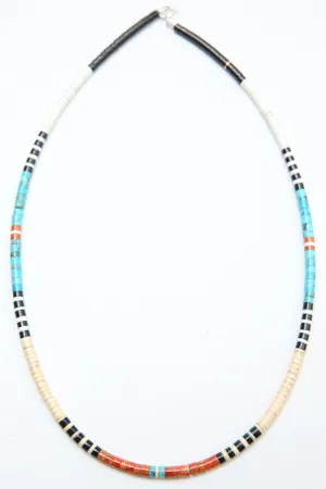 Multicolor Heishi Necklace by Gerard & Mary Calabaza - Orange & White Melon Seashell - West Coast